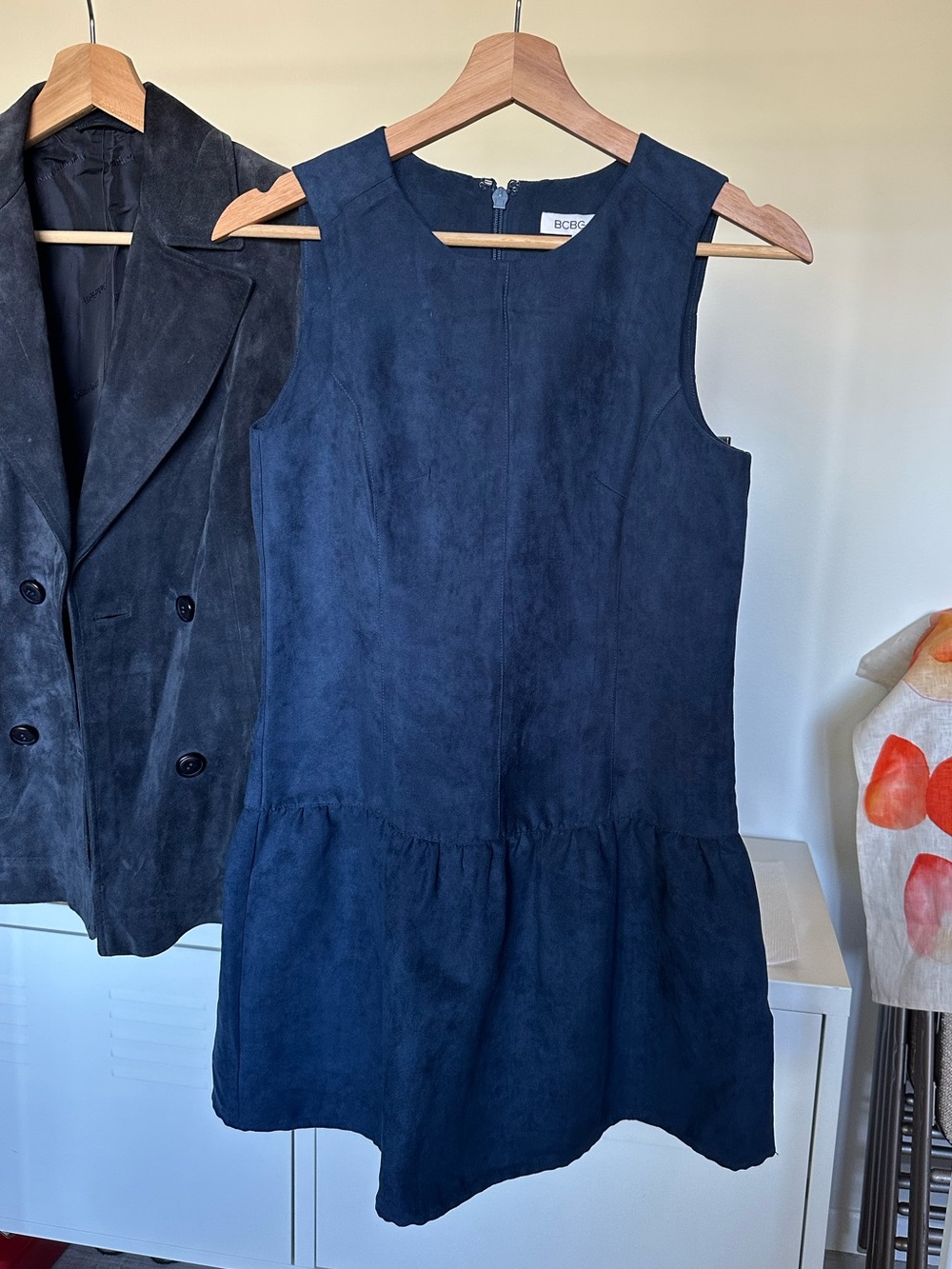 BCBG sleeveless navy drop-waist dress